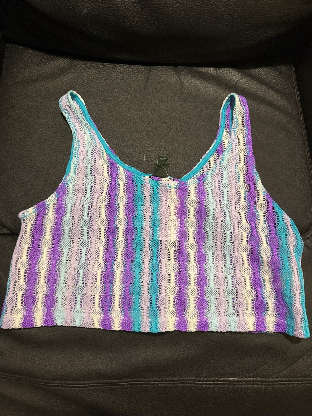 Crochet Striped Tank Top - Teal, Purple, Cream